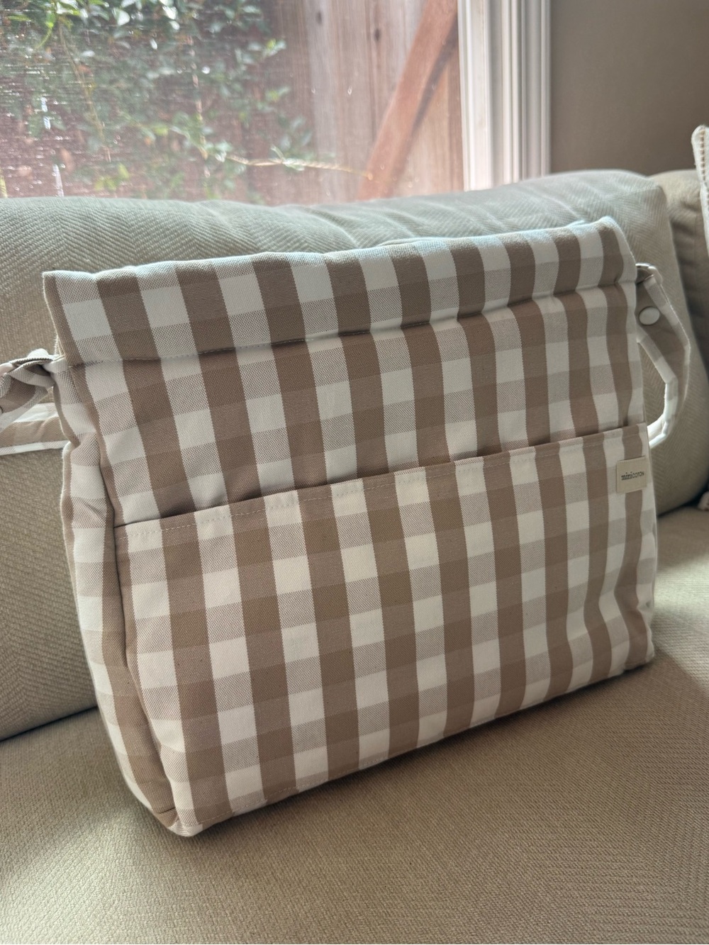 Minicoton Diaper Bag- Neutral Beige & White Gingham